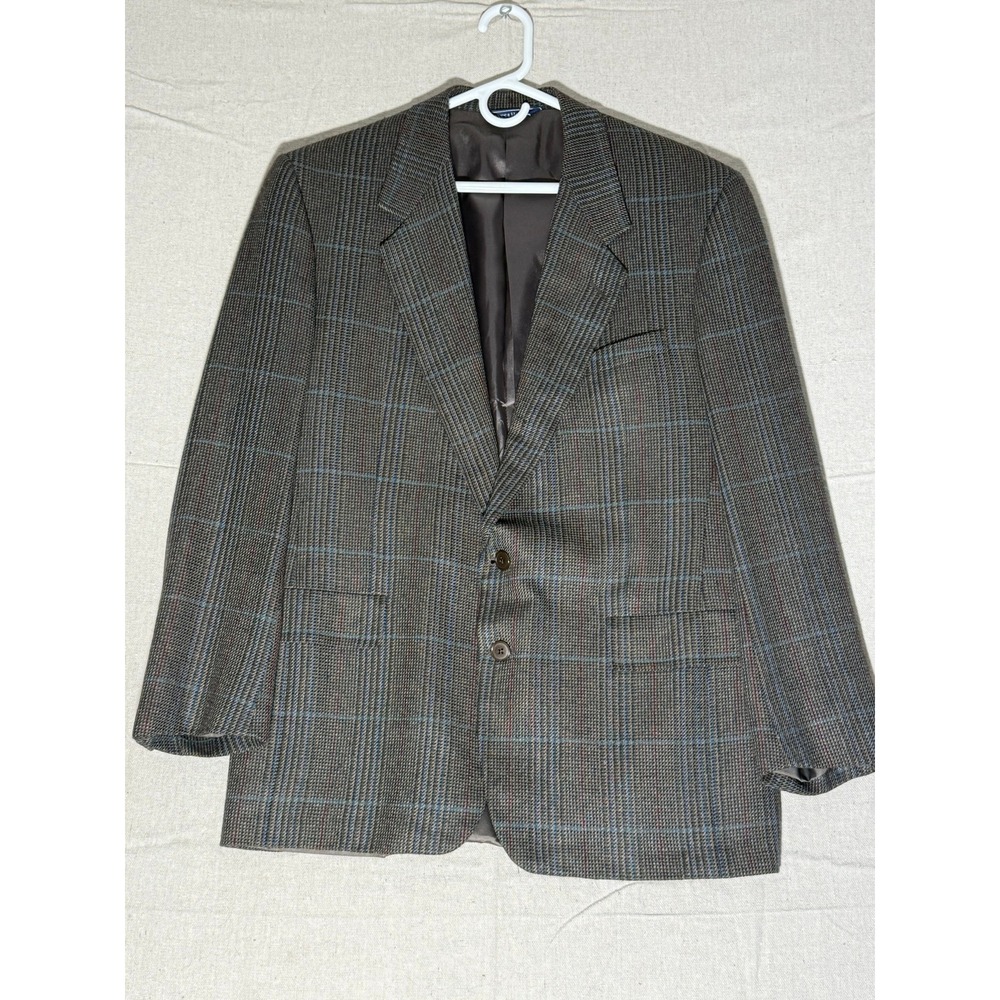 Gieves & Hawkes Savile Row Wool Silk Blazer 43 Reg Grey Glen Plaid Sport Coat